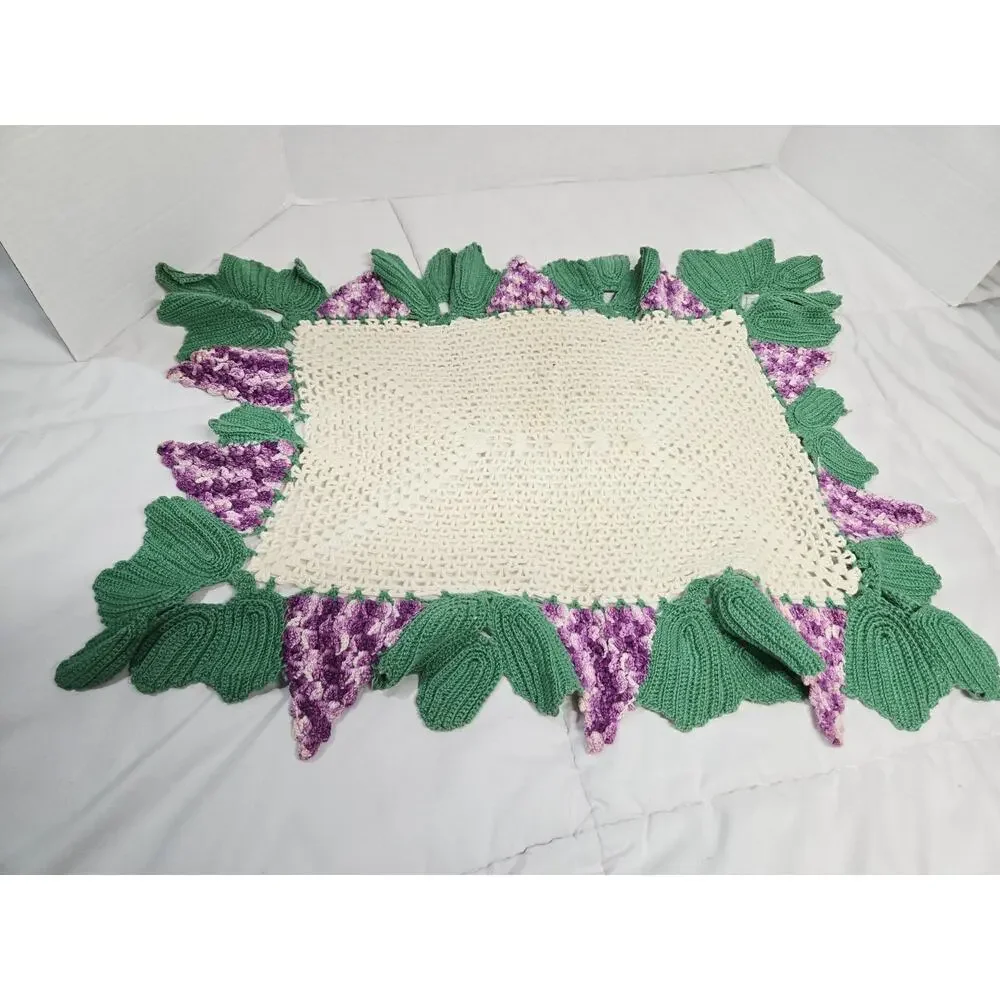 Vintage Crocheted Doily With Grape Clusters 21